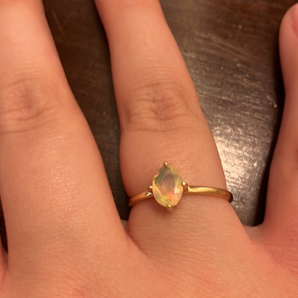 14K gold over 925 silver rainbow moonstone ring